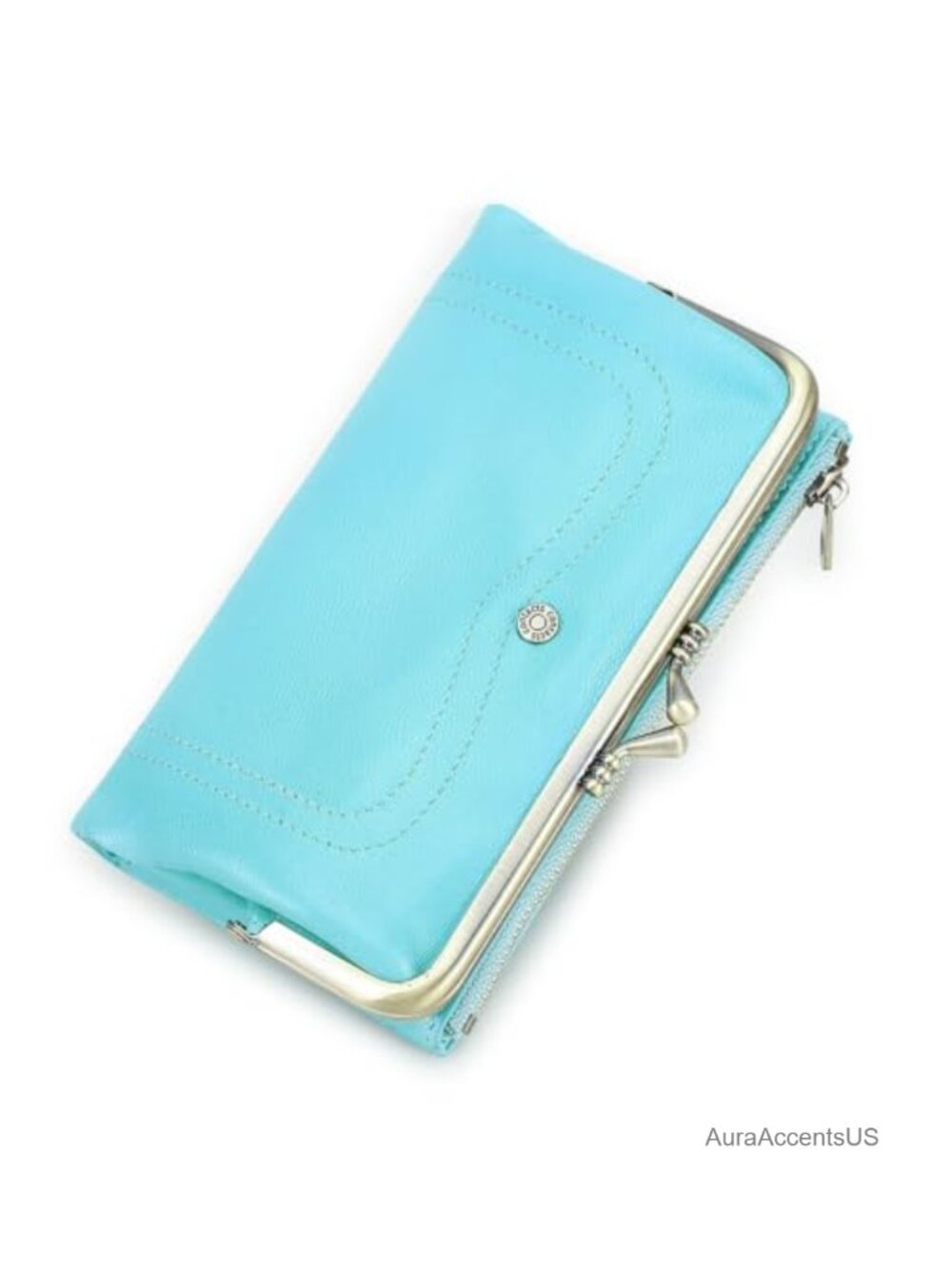 Full Grain Goat Leather Kiss Lock Wallet RFID Blocking Clutch